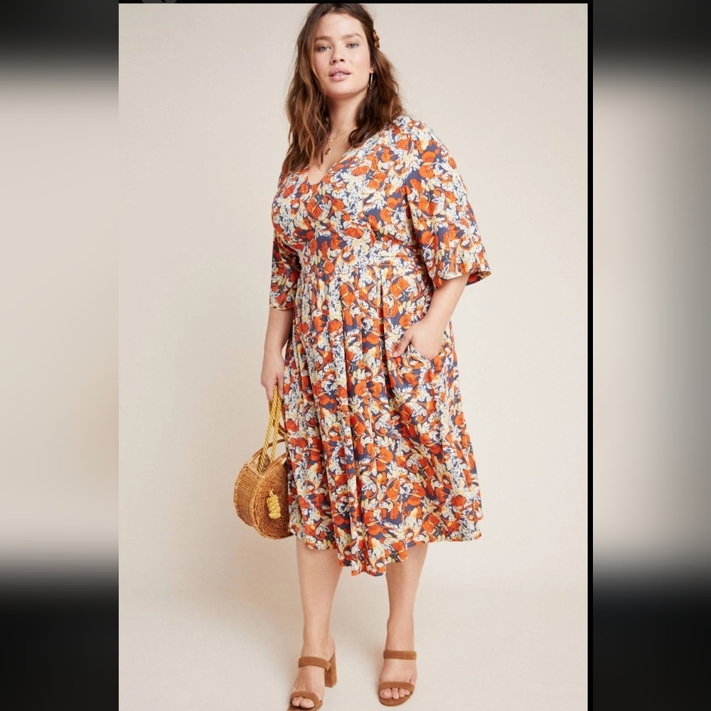 Anthropologie Porridge Les Papillons Floral Back Tie Midi Lightweight Dress NWOT
